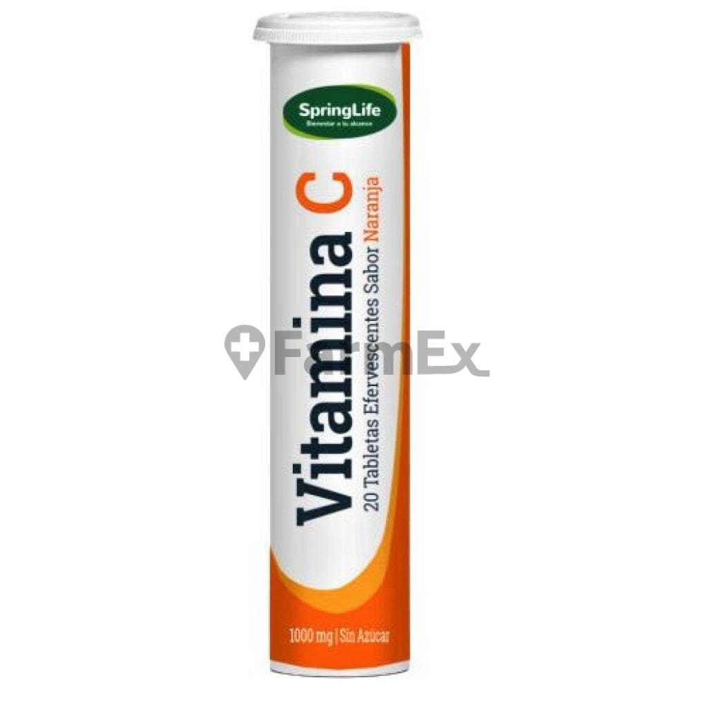 Vitamina C 1000 mg sin azúcar x 20 tabletas efervescente sabor Naranja Farmex-Pluxee-Persistente